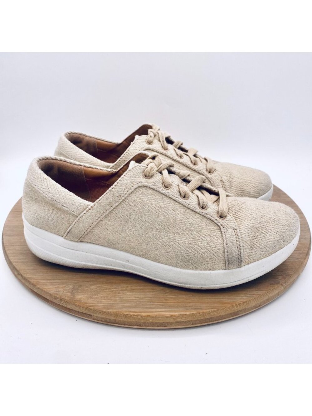 Fitflop Shoes Womens 6.5 Beige Canvas Leather Comfort Recovery Sneakers